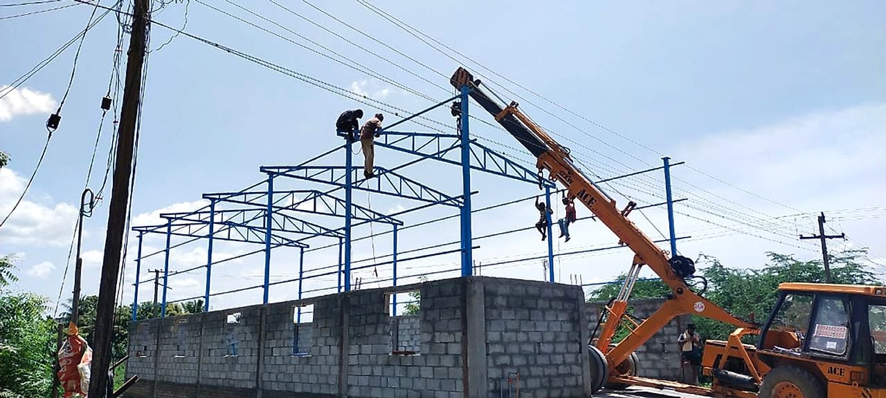 Crane-Assisted Truss Lift — Structural Steel Fabrication by Boss Fabrication